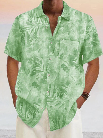 Hawaiian Flower Printed Cotton Linen Shirt Shirts coofandystore Green S 