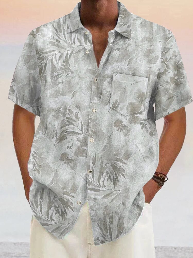 Hawaiian Flower Printed Cotton Linen Shirt Shirts coofandystore Grey S 