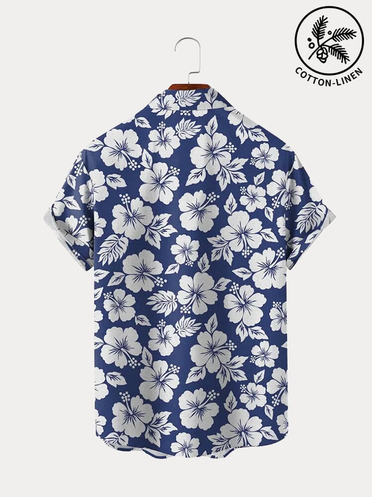 Hawaiian Flower Printed Cotton Linen Holiday Shirt Shirts coofandystore 