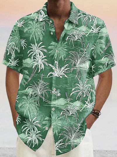 Hawaiian Style Printed Cotton Linen Shirt Shirts coofandystore Green S 