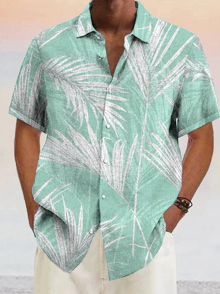 Casual Hawaiian Cotton Linen Shirt Shirts coofandystore Green S 