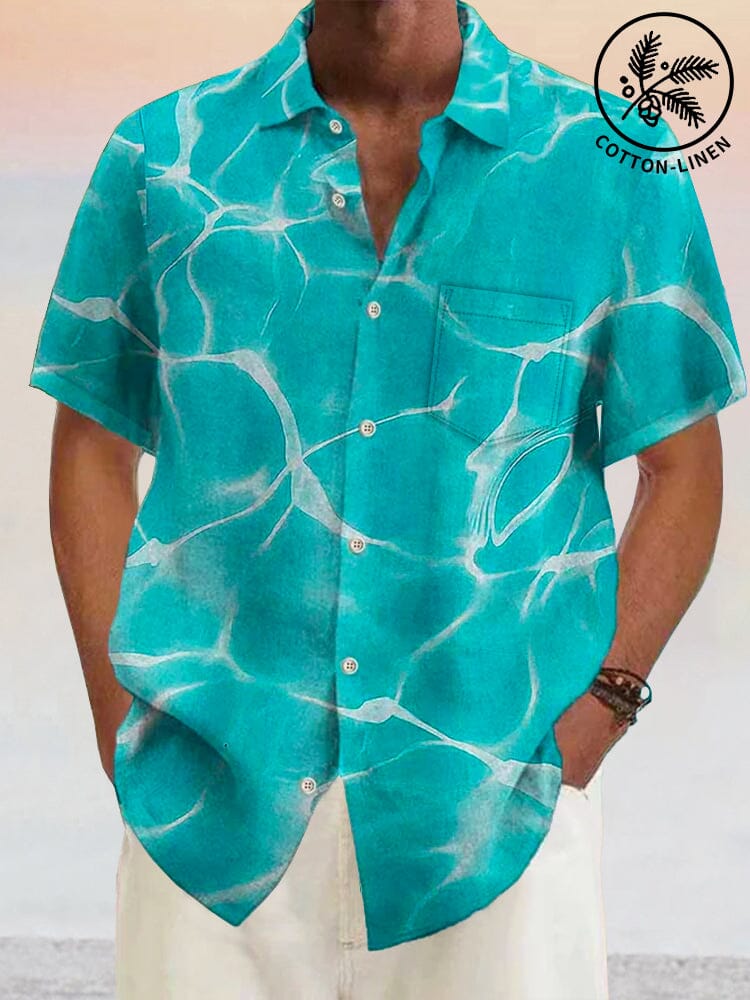 Hawaiian Wavy Texture Cotton Linen Shirt Shirts coofandystore Blue S 