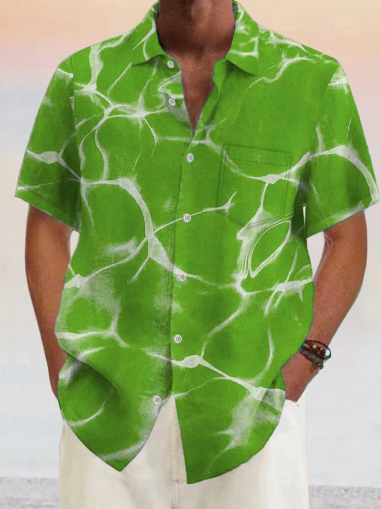 Hawaiian Wavy Texture Cotton Linen Shirt Shirts coofandystore Green S 