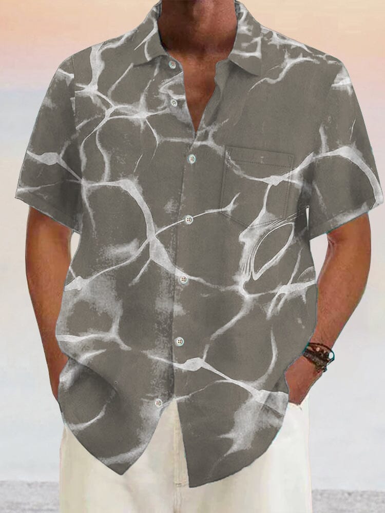 Hawaiian Wavy Texture Cotton Linen Shirt Shirts coofandystore Grey S 