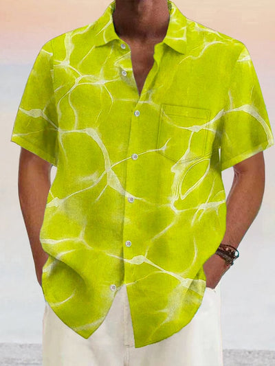 Hawaiian Wavy Texture Cotton Linen Shirt Shirts coofandystore Yellow S 