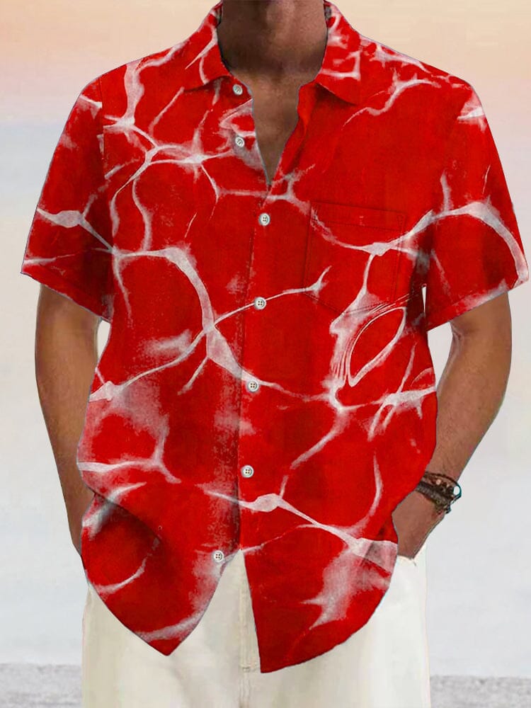 Hawaiian Wavy Texture Cotton Linen Shirt Shirts coofandystore Red S 