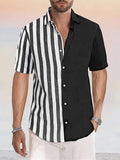 Casual Linen Style Stripe Splicing Shirt Shirts coofandystore Black S 
