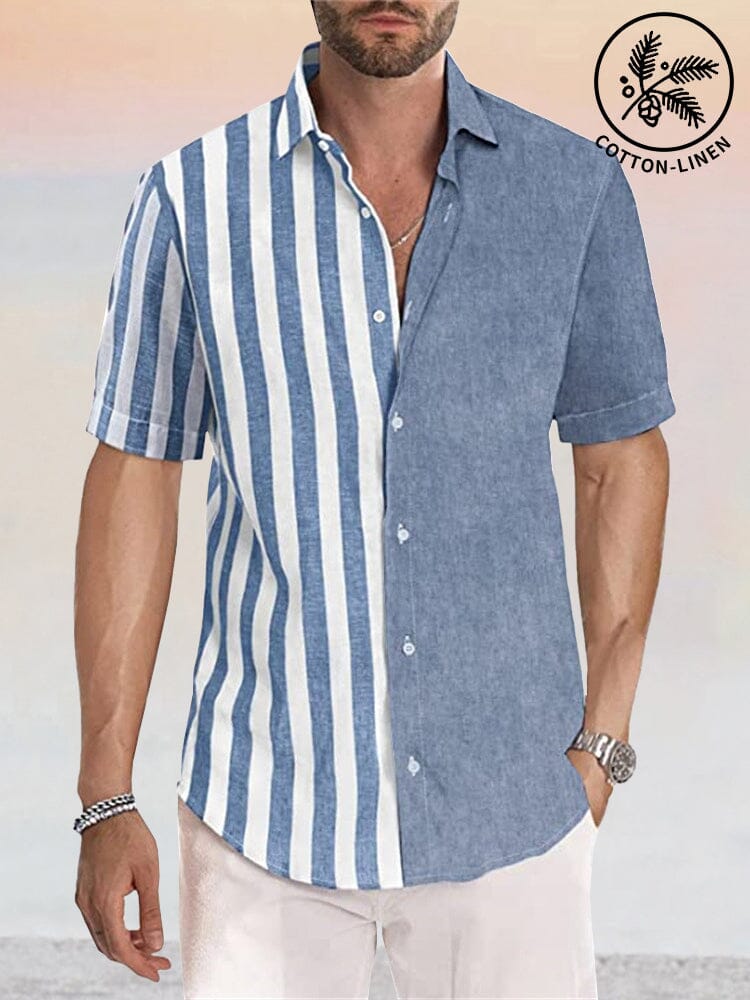 Casual Linen Style Stripe Splicing Shirt Shirts coofandystore Blue S 