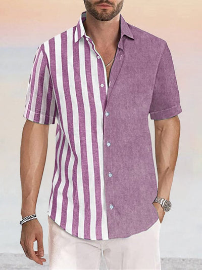 Casual Linen Style Stripe Splicing Shirt Shirts coofandystore Purple S 