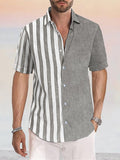 Casual Linen Style Stripe Splicing Shirt Shirts coofandystore Grey S 