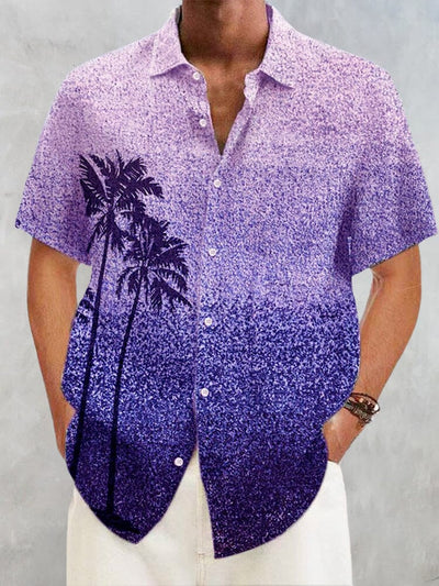 Hawaiian Coconut Printed Gradient Cotton Linen Shirt Shirts coofandy Purple S 