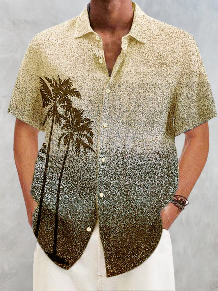 Hawaiian Coconut Printed Gradient Cotton Linen Shirt Shirts coofandy Yellow S 