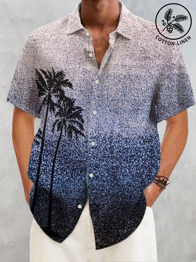 Hawaiian Coconut Printed Gradient Cotton Linen Shirt Shirts coofandy Navy Blue S 