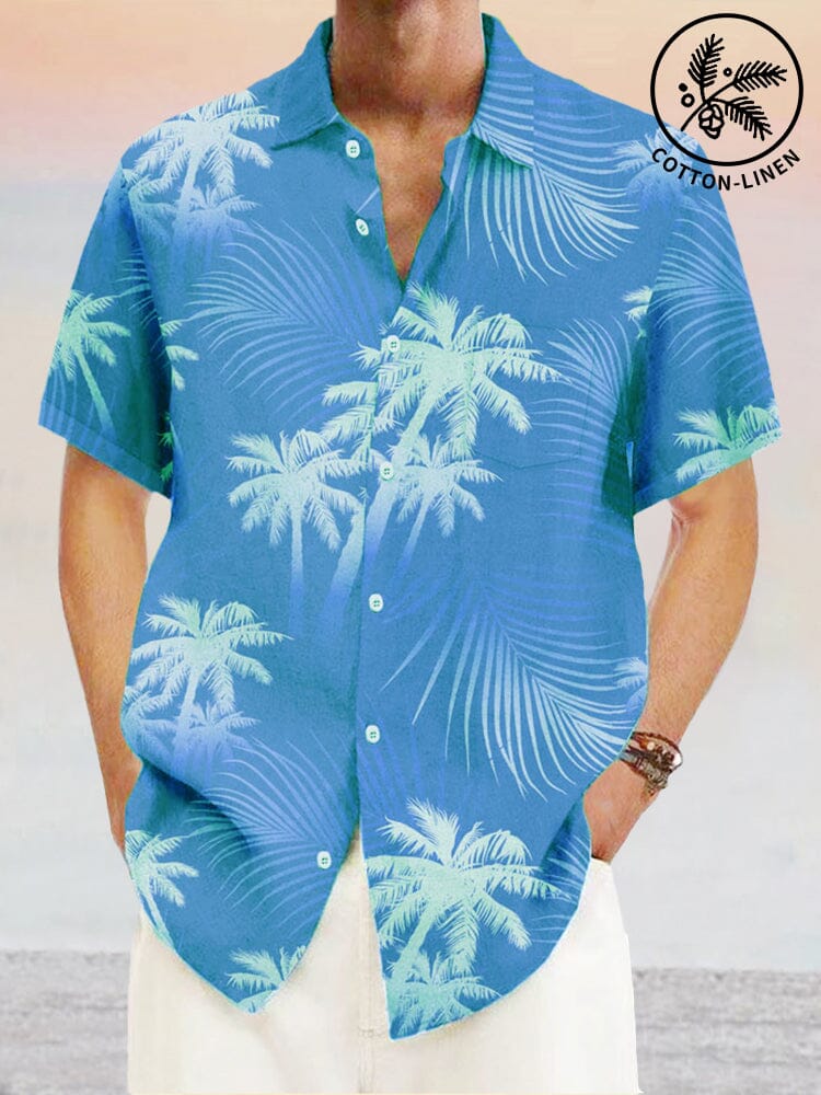 Hawaiian Floral Cotton Linen Shirt Shirts coofandystore Blue S 