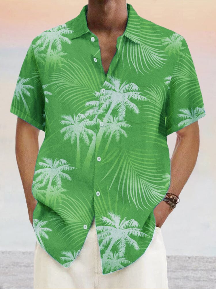Hawaiian Floral Cotton Linen Shirt Shirts coofandystore Green S 
