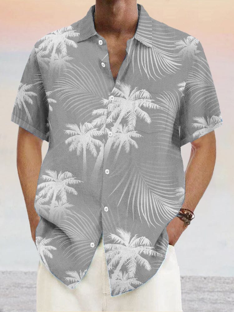 Hawaiian Floral Cotton Linen Shirt Shirts coofandystore Grey S 