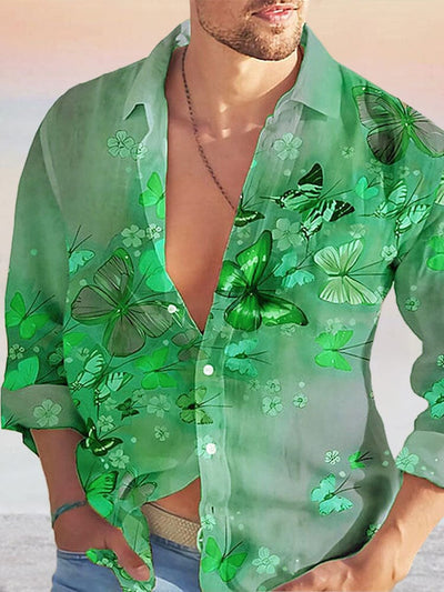Casual Printed Beach Shirt Shirts coofandystore Long Sleeve-Light Green S 