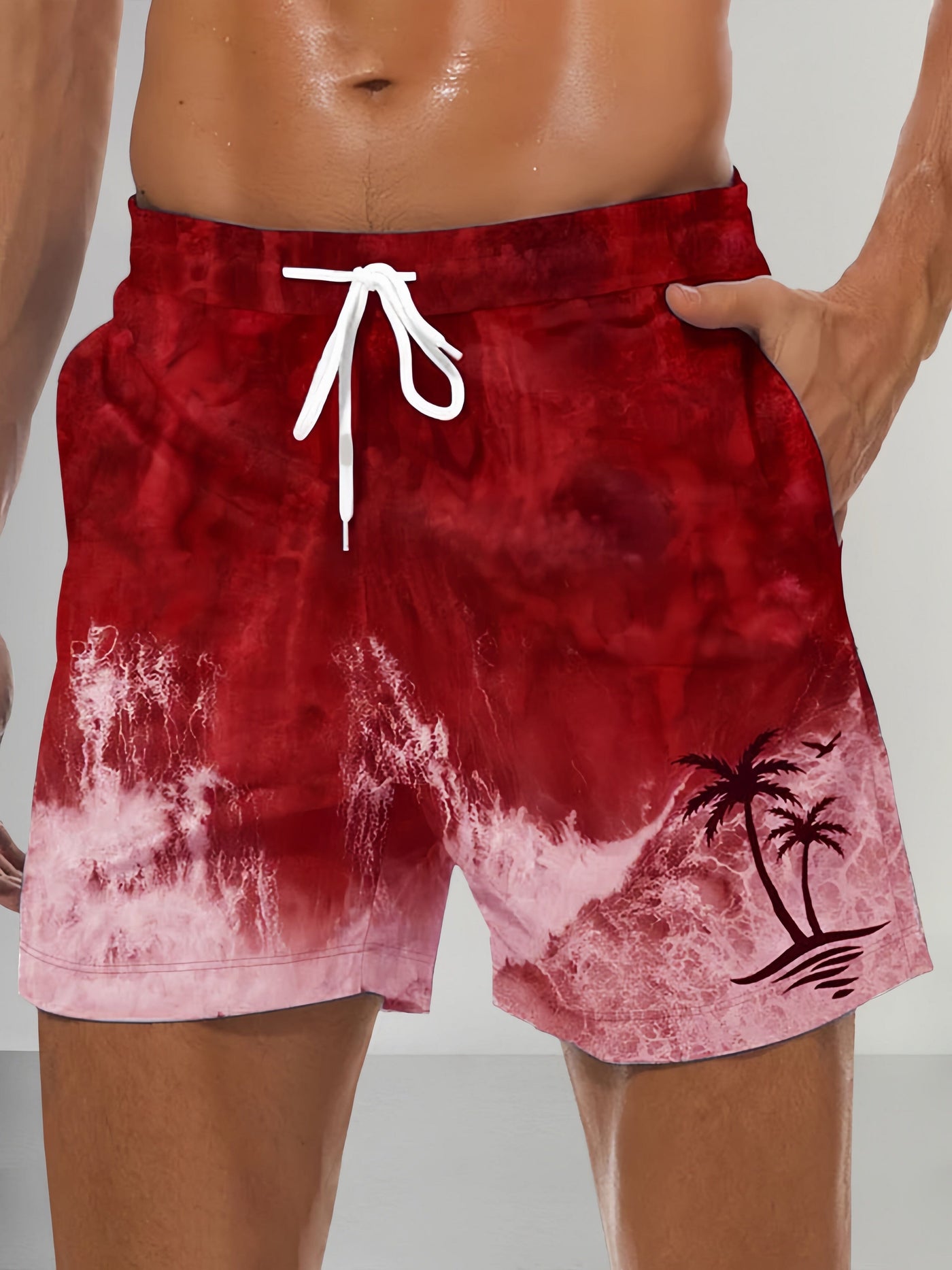 Casual Hawaiian Style Beach Shorts Shorts coofandystore Red S 