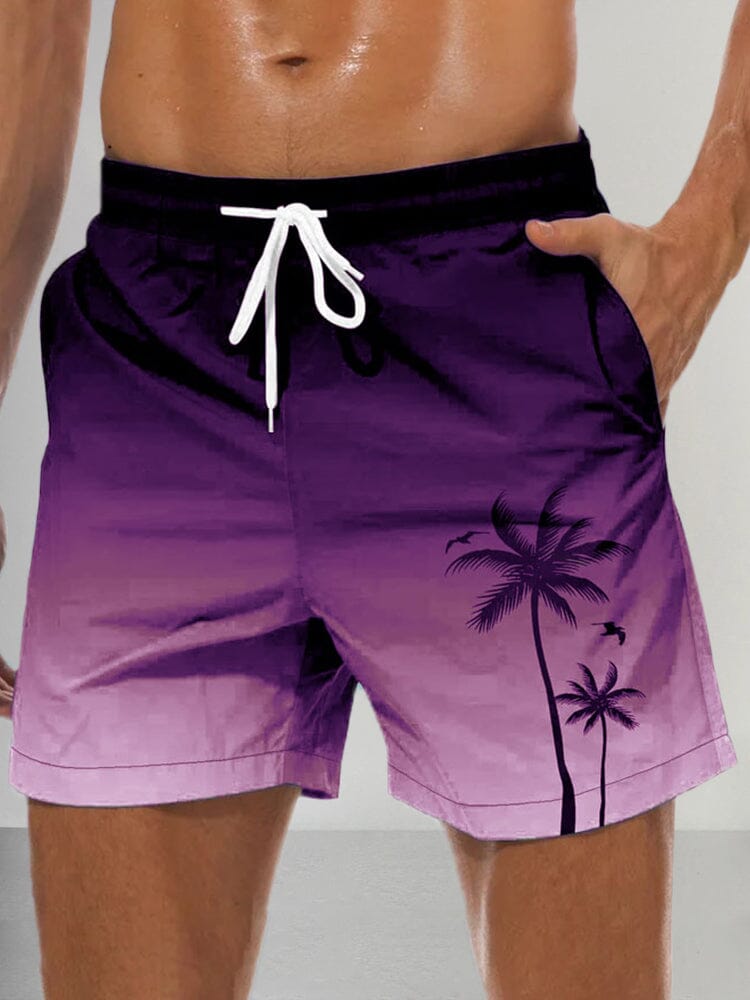 Hawaiian Printed Gradient Beach Shorts Shorts coofandystore Purple S 