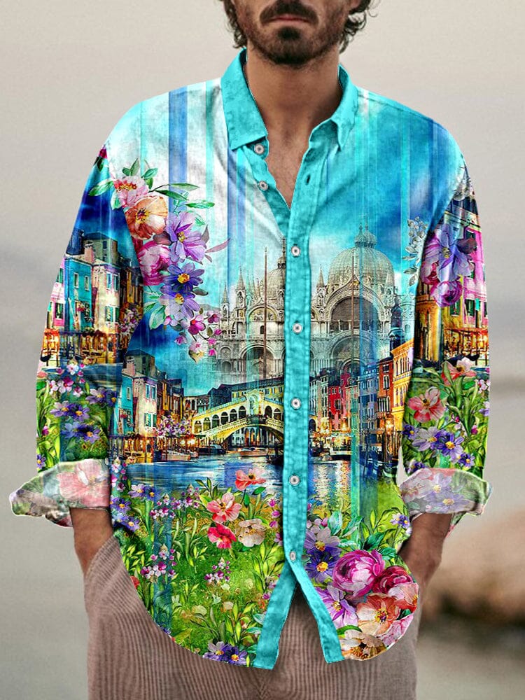 Soft Cityscape Printed Button Shirt Shirts coofandystore PAT2 S 