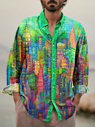 Soft Cityscape Printed Button Shirt Shirts coofandystore PAT4 S 