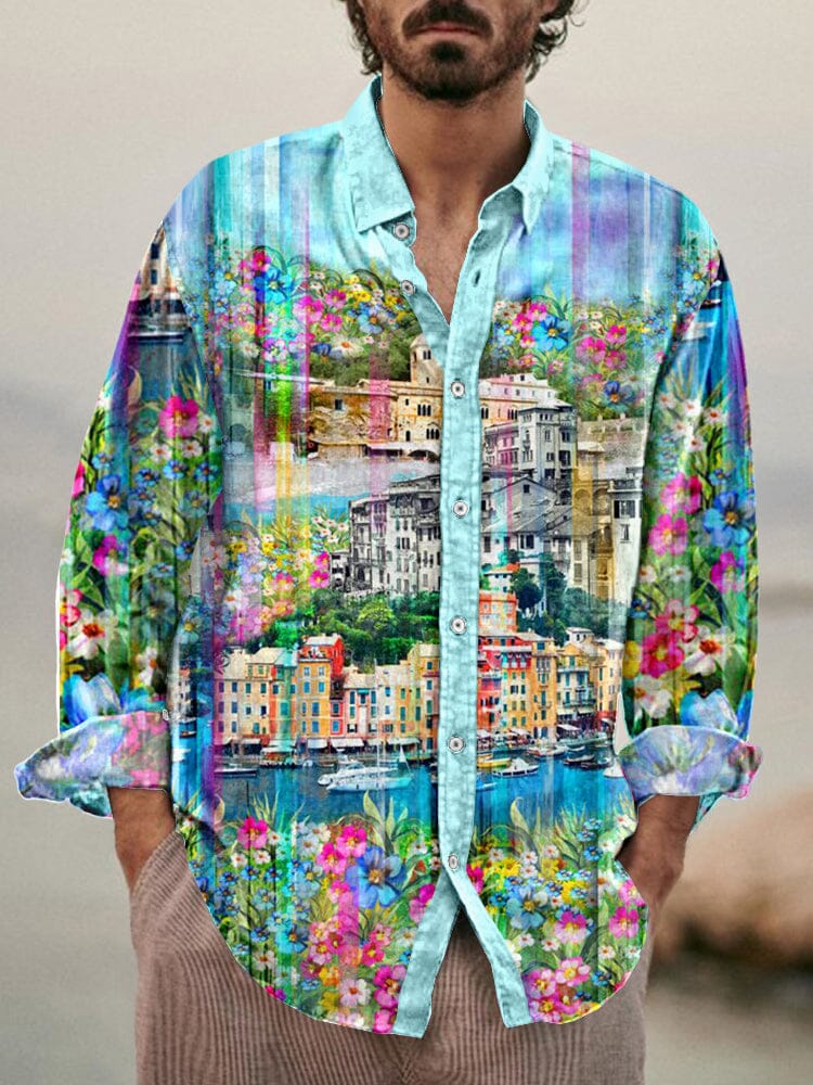 Soft Cityscape Printed Button Shirt Shirts coofandystore PAT6 S 