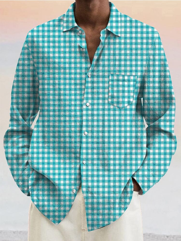 Classic Plaid Cotton Linen Shirt Shirts coofandystore Blue S 