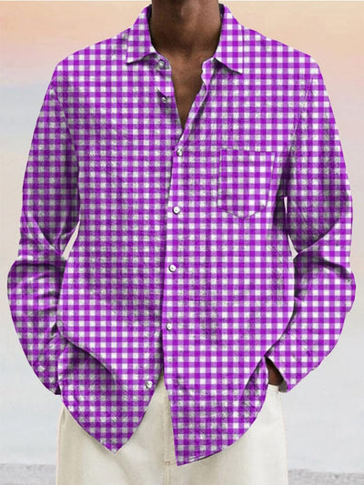 Classic Plaid Cotton Linen Shirt Shirts coofandystore Purple S 