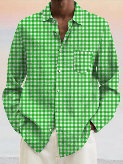 Classic Plaid Cotton Linen Shirt Shirts coofandystore Green S 