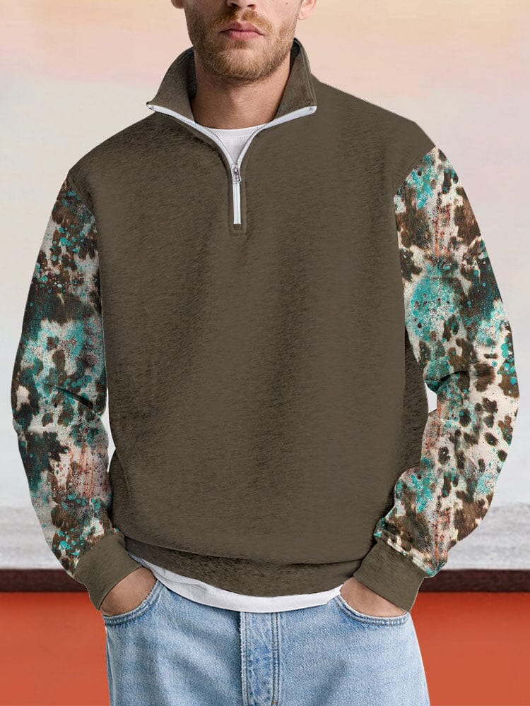 Vintage Graphic Splicing Sweatshirt Hoodies coofandy Brown S 
