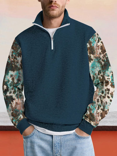 Vintage Graphic Splicing Sweatshirt Hoodies coofandy Navy Blue S 