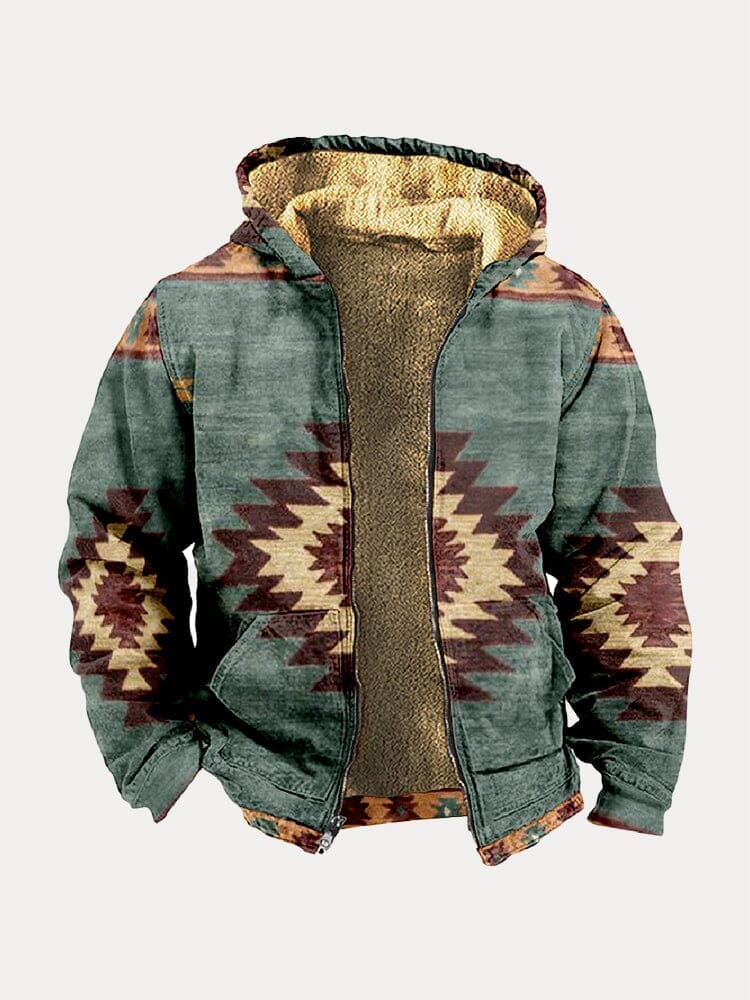 Geometric Print Hooded Jacket Jackets coofandy PAT1 S 