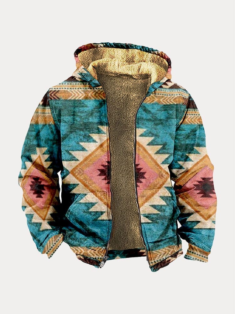 Geometric Print Hooded Jacket Jackets coofandy PAT2 S 