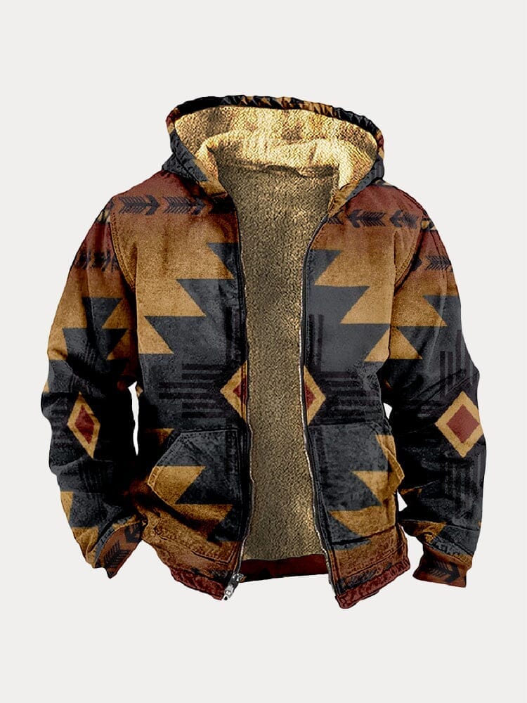 Geometric Print Hooded Jacket Jackets coofandy PAT4 S 