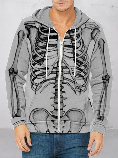 Skeleton Printed Zip Up Hoodie Hoodies coofandy Grey S 