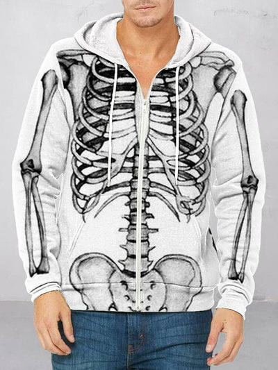 Skeleton Printed Zip Up Hoodie Hoodies coofandy White S 