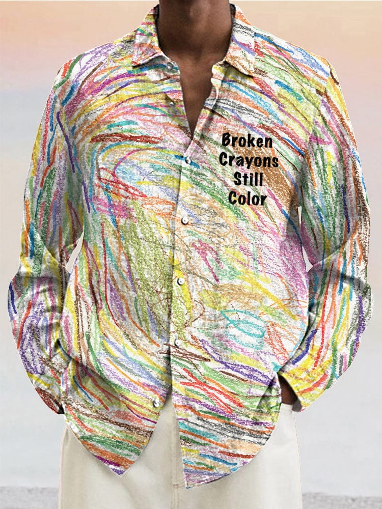 Broken Crayons Still Color Cotton Linen Shirt Shirts coofandy Colorful S 
