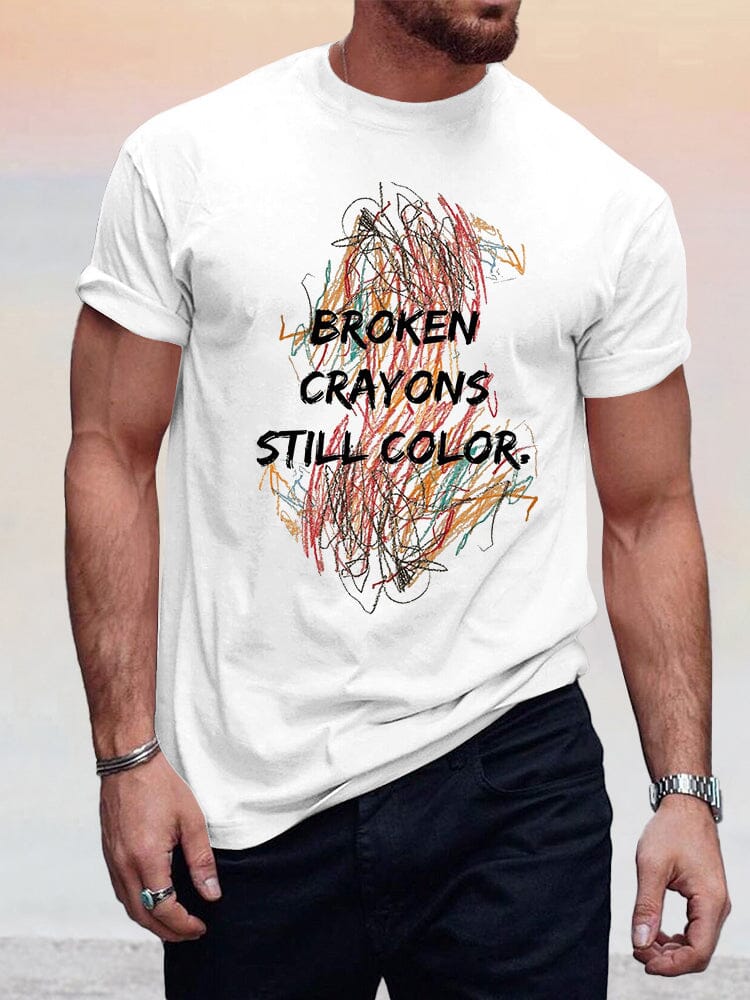 Broken Crayons Still Color Printed Tee T-Shirt coofandy White S 