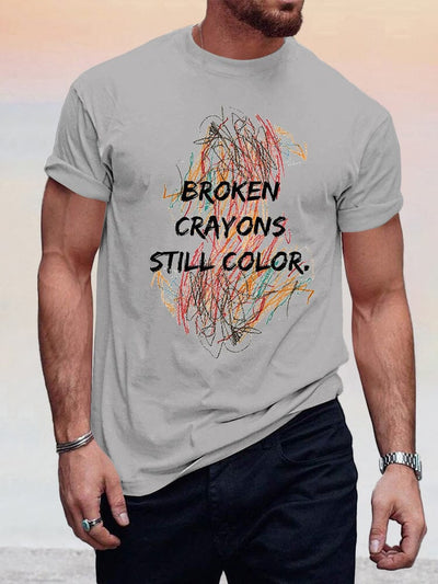 Broken Crayons Still Color Printed Tee T-Shirt coofandy Grey S 