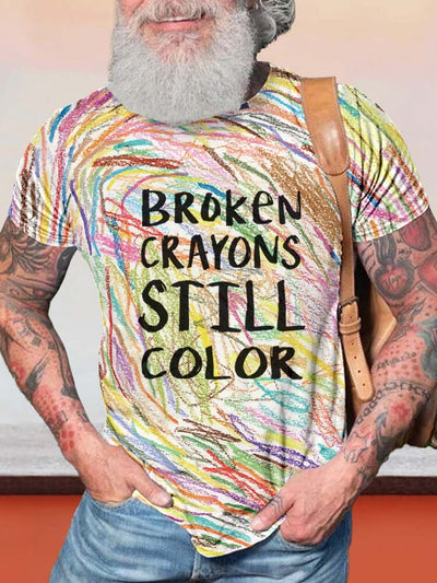 Colorful Broken Crayons Still Color Tee T-Shirt coofandy Colorful S 