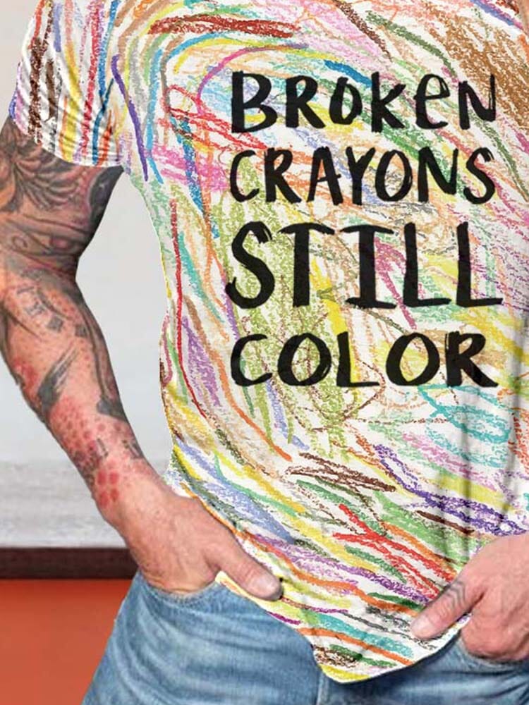 Colorful Broken Crayons Still Color Tee T-Shirt coofandy 