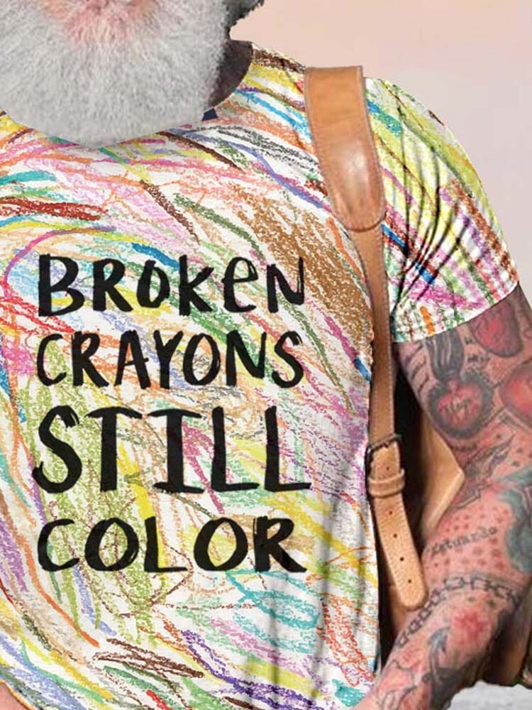 Colorful Broken Crayons Still Color Tee T-Shirt coofandy 