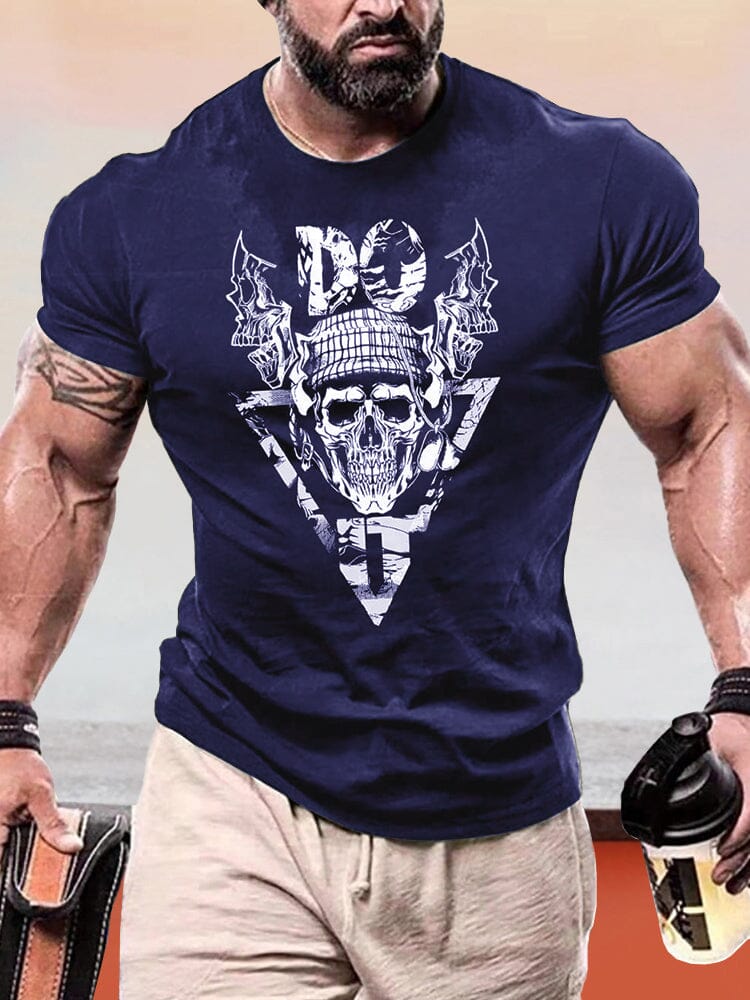 Creative Skull Graphic T-shirt T-Shirt coofandy Navy Blue S 