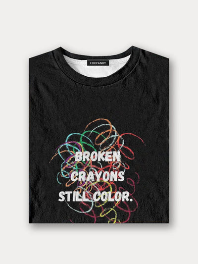 Broken Crayons Still Color Printed Top T-Shirt coofandy 