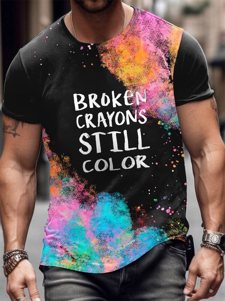 Colorful Broken Crayons Still Color Tee T-Shirt coofandy Black S 