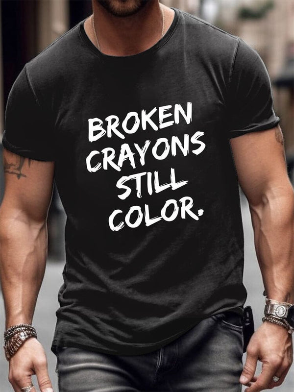 Casual Colorful Broken Crayons Still Color T-shirt T-Shirt coofandy Black S 