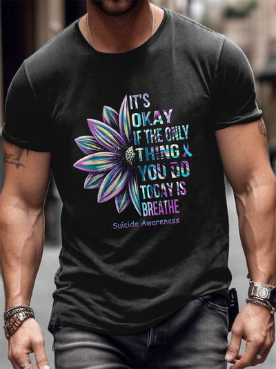 Flower Suicide Prevention Awareness T-shirt T-Shirt coofandy Black S 