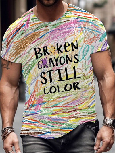 Broken Crayons Still Color Graphic T-shirt T-Shirt coofandy PAT1 S 