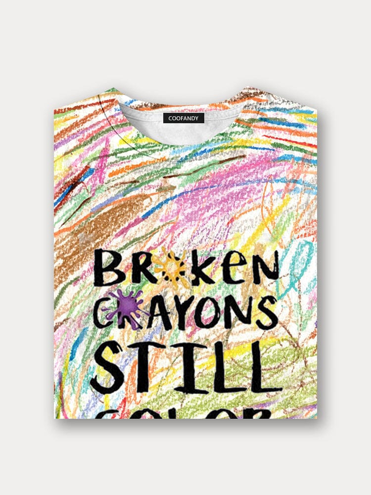 Broken Crayons Still Color Graphic T-shirt T-Shirt coofandy 