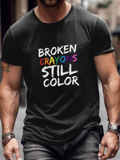 Broken Crayons Still Color Motivational T-shirt T-Shirt coofandy Black S 